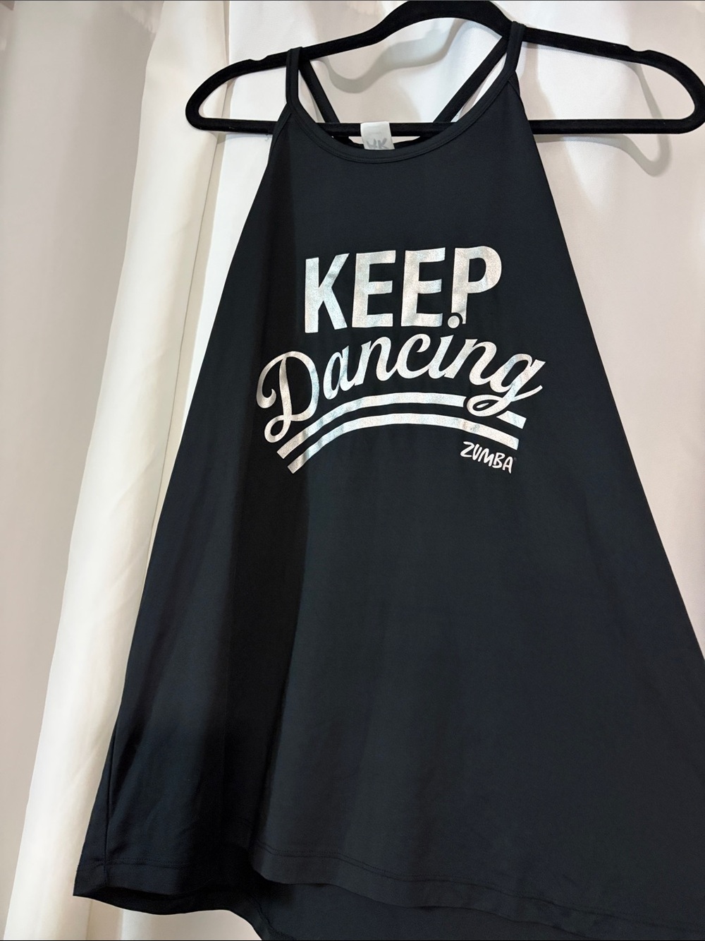 Zumba Fitness Black Tank Top with White "Keep Dancing" Print